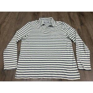 Quaker Marine Supply Long Sleeve Polo Shirt Blue White Striped Mens XL Coastal